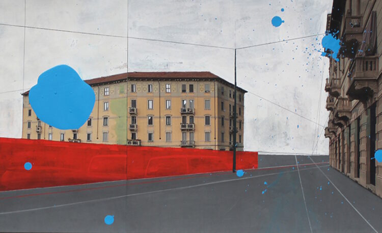 Paolo Ventura "La città nuova", 2021 collage fotografico e pittura. Courtesy Galleria MARCOROSSIartecontemporanea, Verona