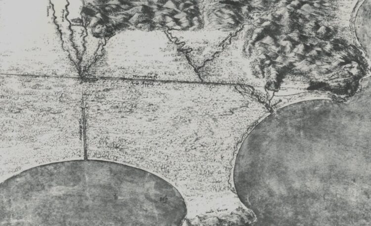 Pianta dell'agro pontino disegnata da Leonardo (1515) collezione Windsor